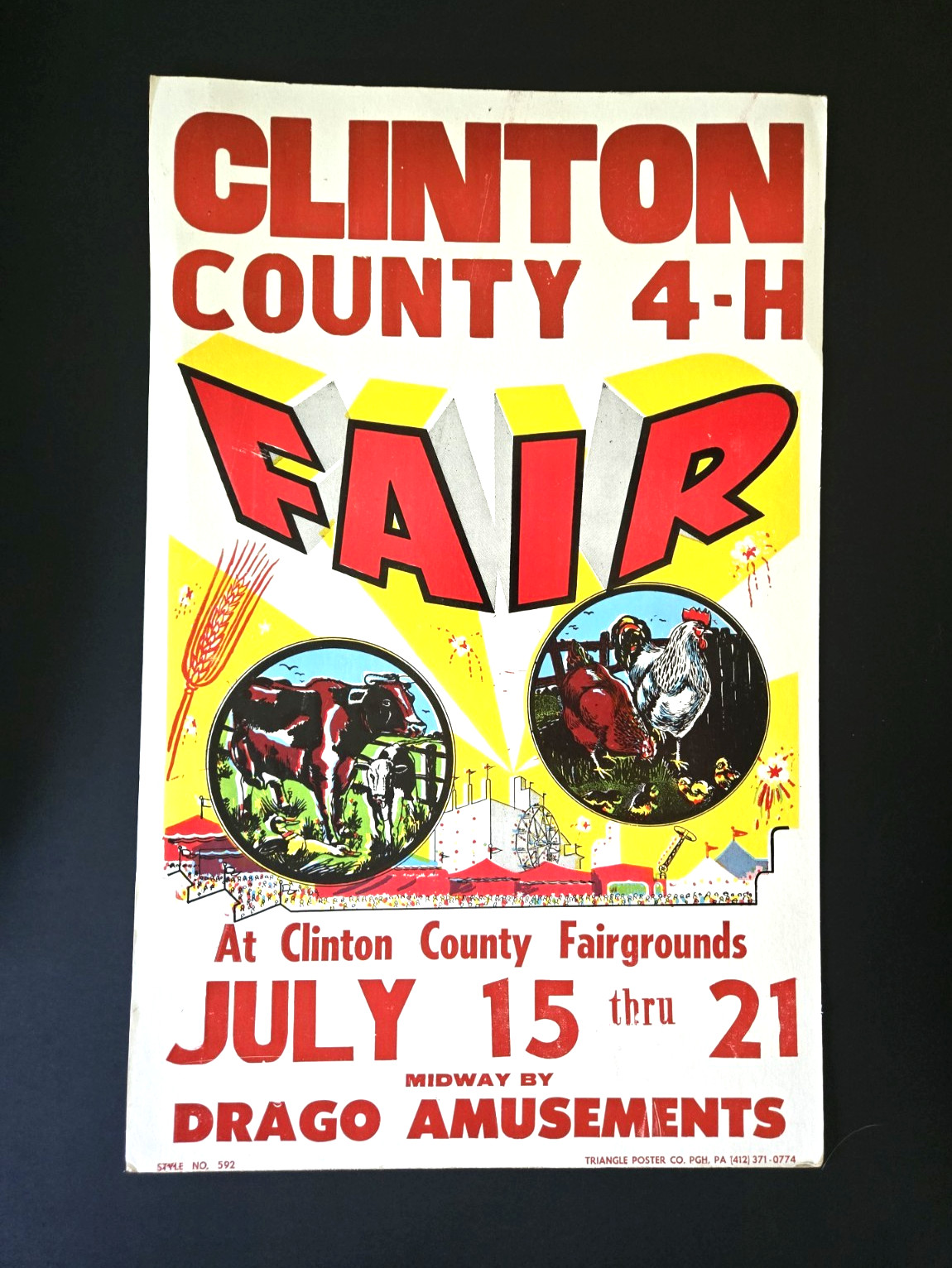 Vintage Clinton County Fair Poster – 4-H - Triangle Poster Co, Drago Amusements
