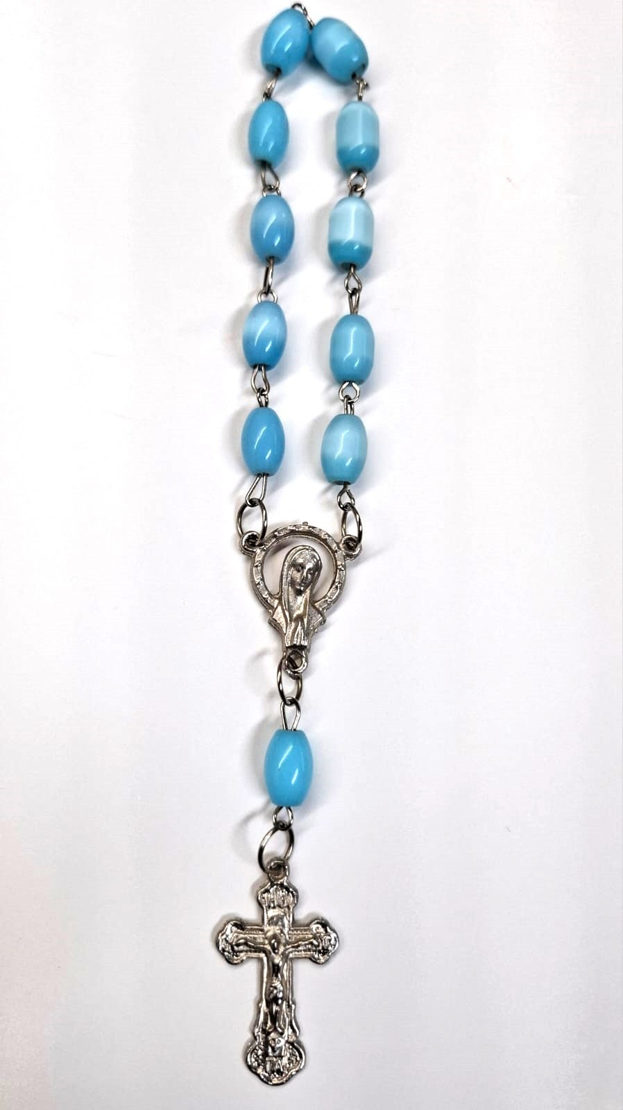 Jerusalem Rosary Vintage Blue Bead Pocket Single Decade Chaplet Crucifix