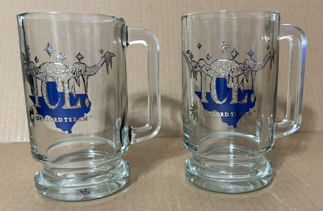 Lot of 2 ICE Gaylord Texan Resort in Grapevine Texas Heavy Glass Mug Souvenirs