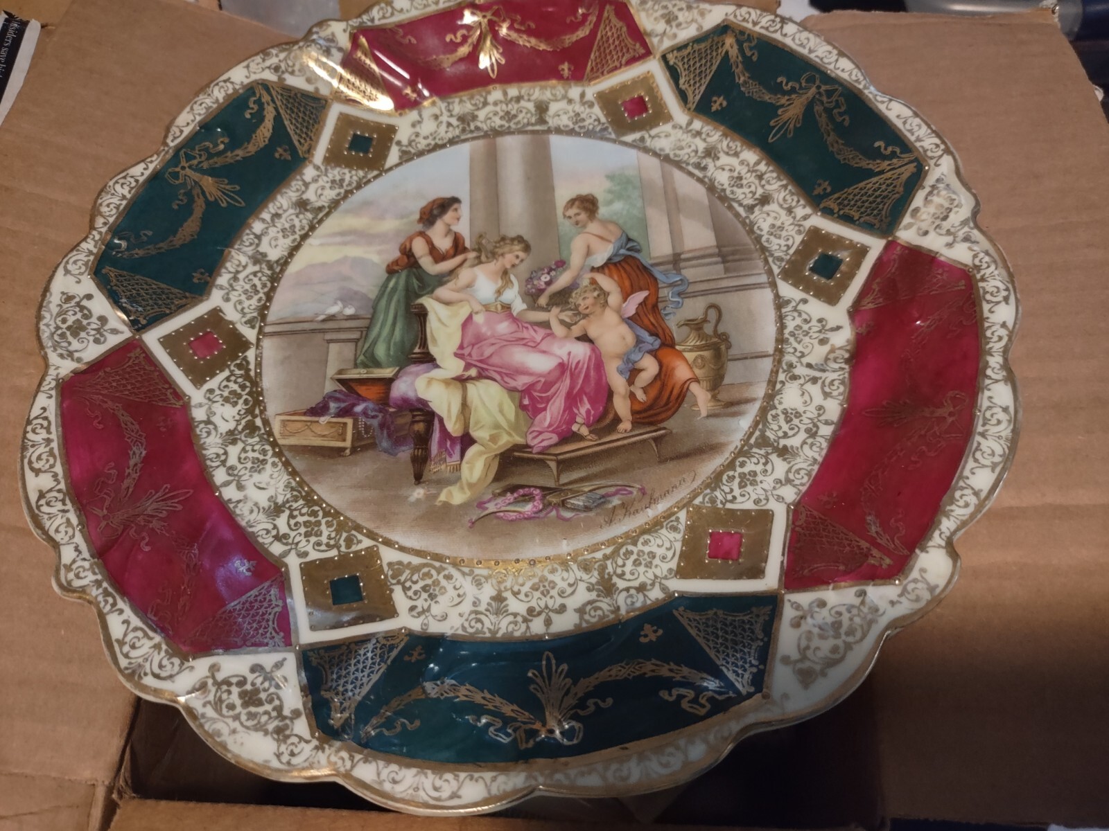 Antique Prov Saxe Plate ES Germany Maiden's Cherub in a Neoclassical. A.Kaufmann Antique Prov Saxe Plate ES Germany Maiden's Cherub in a Neoclassical. A.Kaufmann