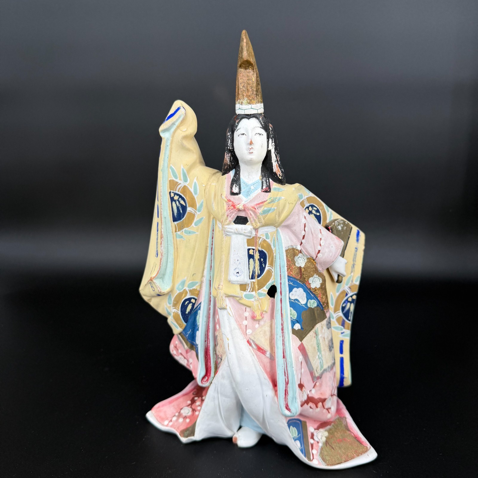 Vintage Japanese Hakata Doll Clay Ceramic Noh Play Performer Hagoromo Figurine