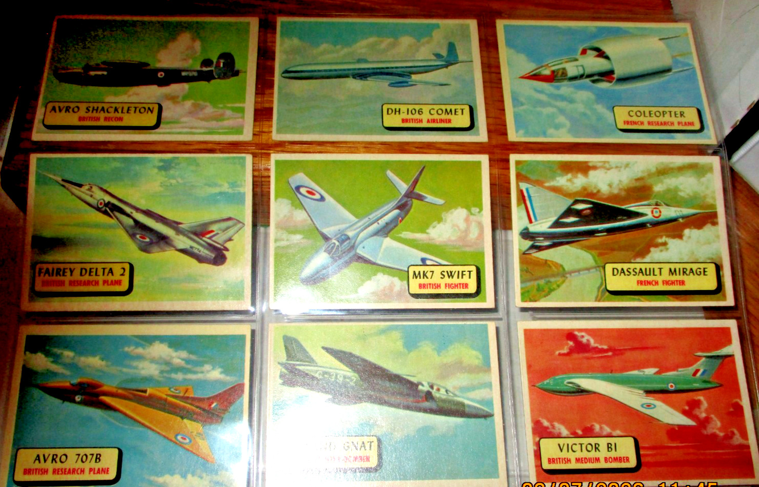 (9 )Topps 1957 Planes Cards-BRITISH & FRENCH Cold War Aircraft~In Plastic Sleeve