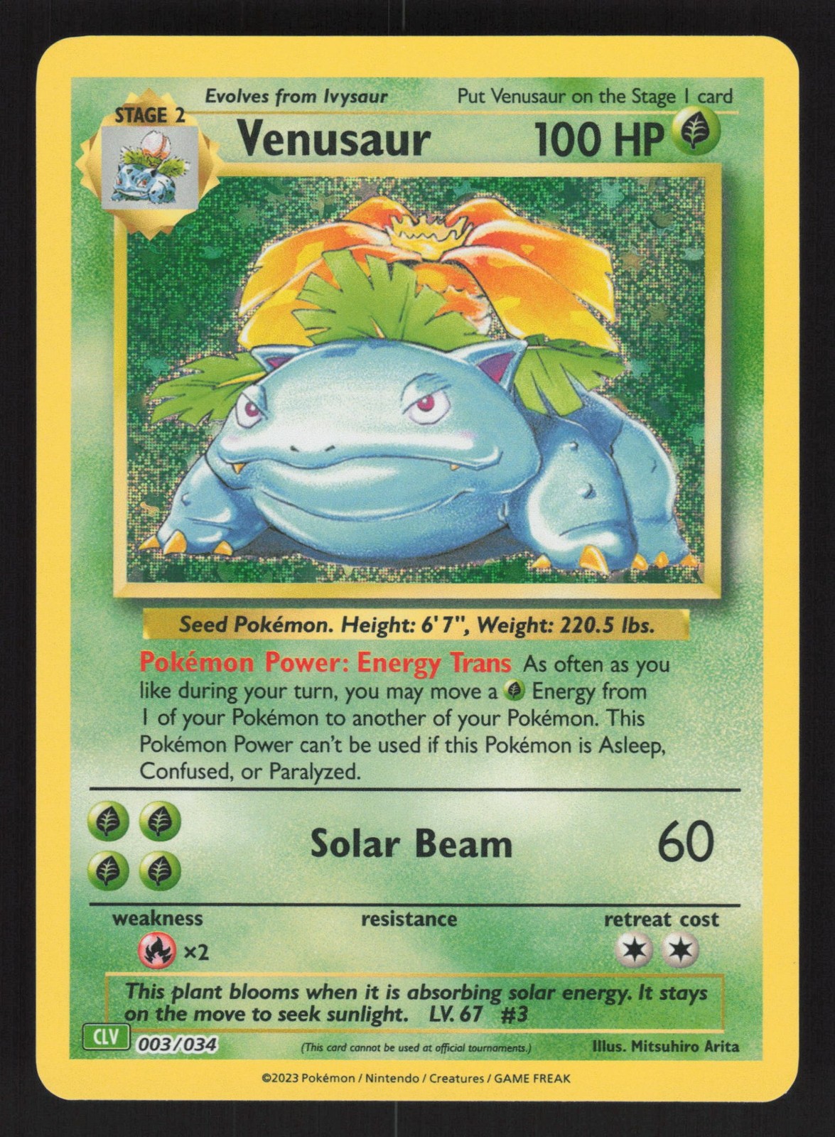 English NM Venusaur 003/034 CL Holofoil Pokemon Trading Card Game Classic