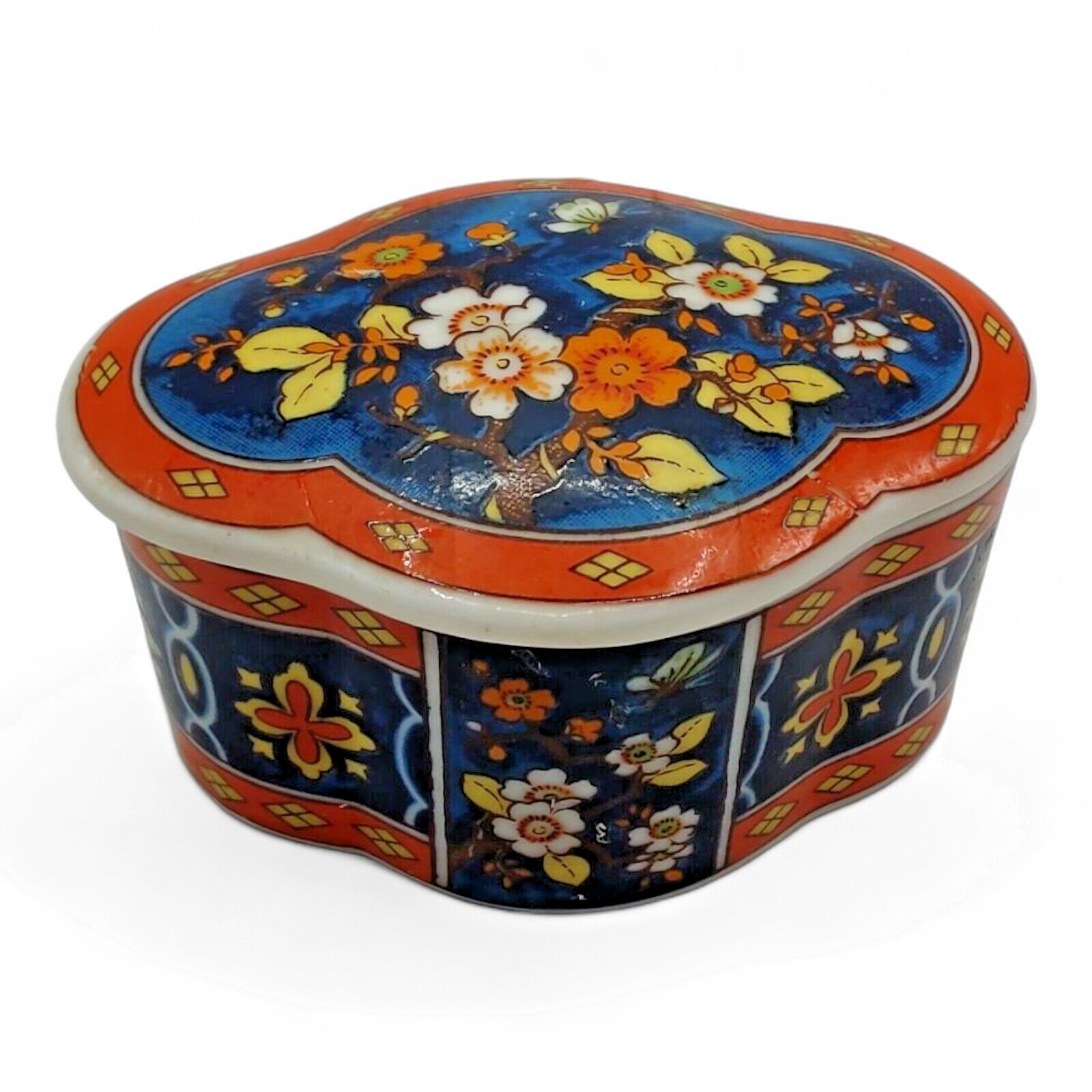 Vintage Chinese Trinket Box Porcelain Multi Colored