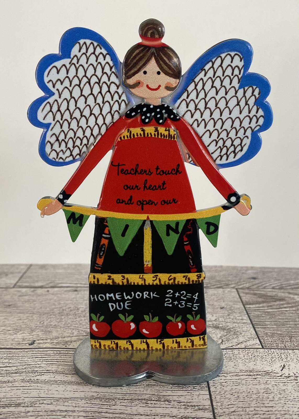 Carol Eldridge Figurine Metal Stand Gift Teacher Touch our Heart Open Our Minds
