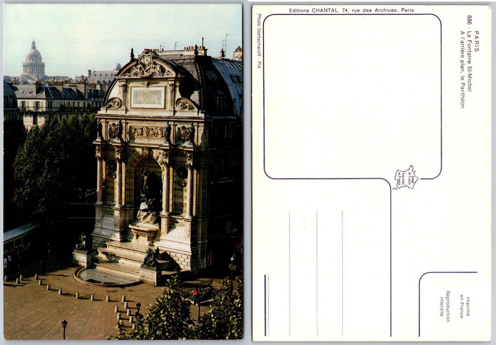Continental Fontaine Saint Michel Paris France Postcard