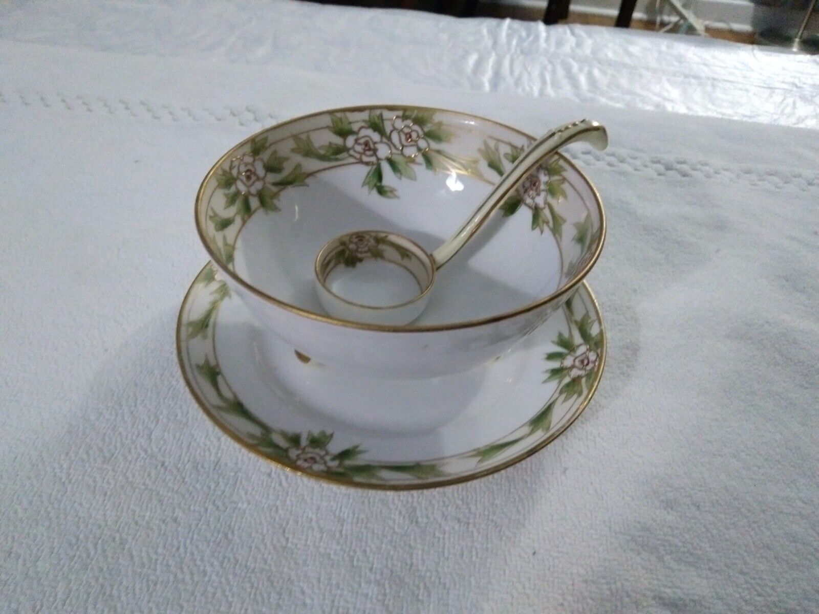 Antq. NIPPON, Japan Soup or Gravy bowl with matching under plate and ladle