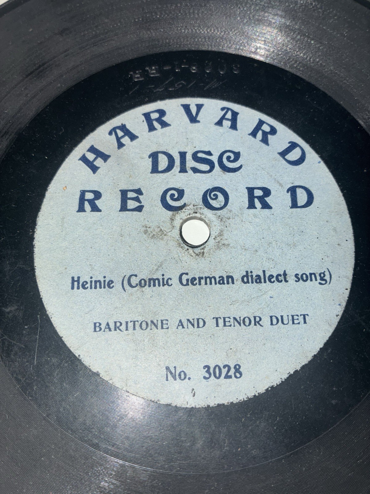 RARE 7-inch Shellac Single-Sided Harvard Disc Record Duet By Collins & Harlan