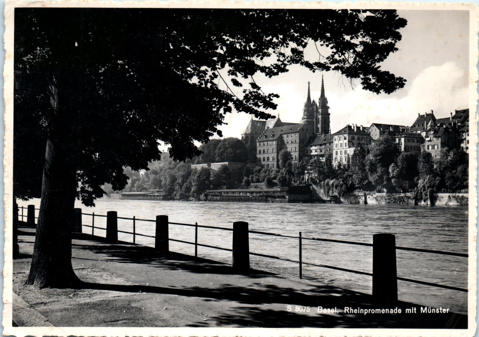 Vintage Postcard Basel Switzerland Rhine Promenade Munster RPPC