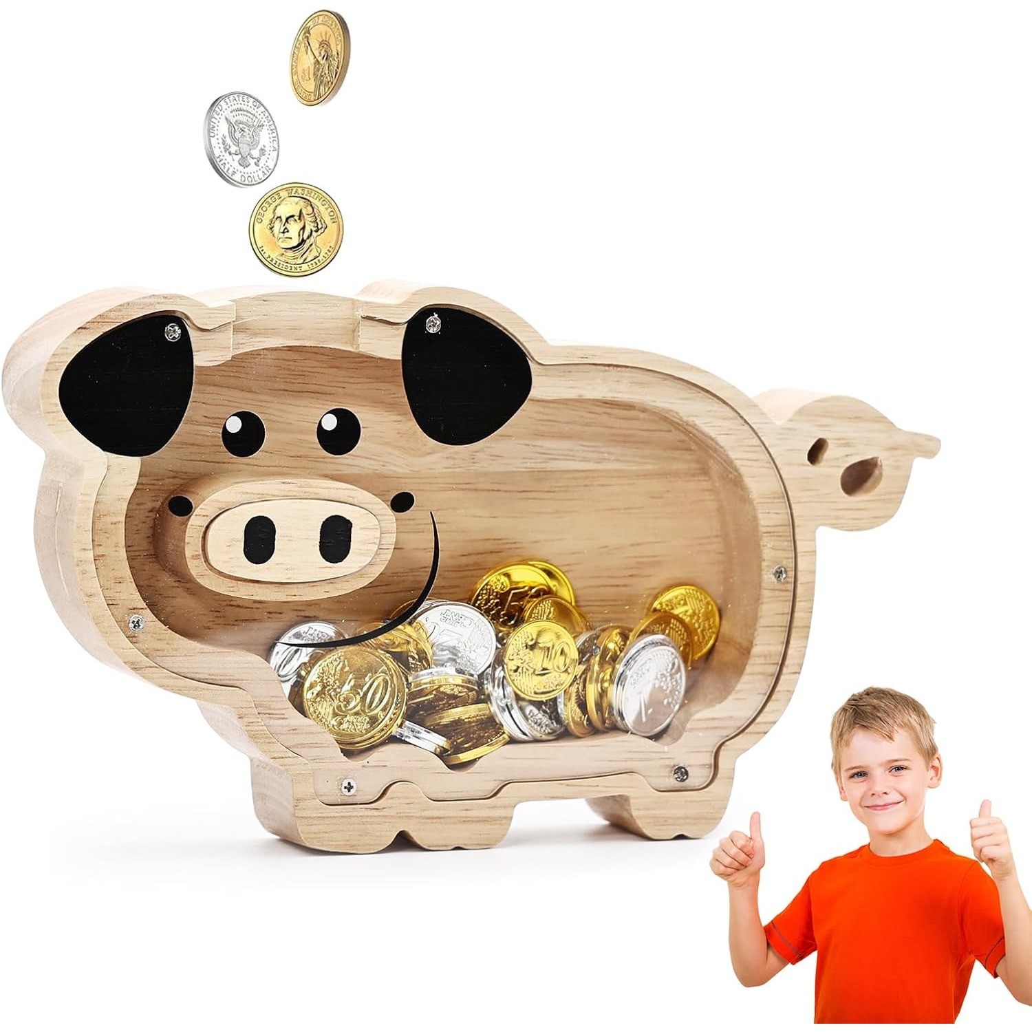 Wooden Piggy Bank for Kids Kids Money Banks for Boys Girls Kids Toddler Bank