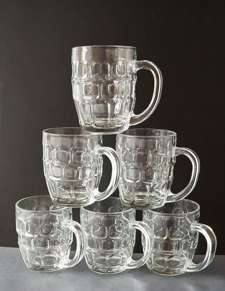 6 x Vintage Half Pint Dimple Tankards Pub Glasses Marked with the Crown & 10