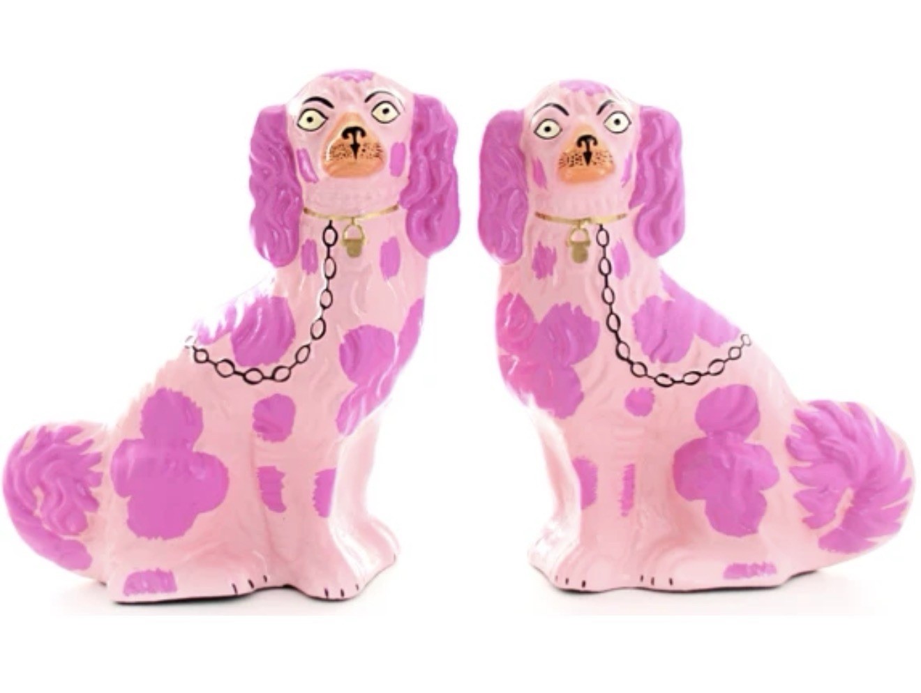 Pair Purple Pink Staffordshire Dogs large Statues Cody Foster RARE Sold Out 💗✨ Pair Purple Pink Staffordshire Dogs large Statues Cody Foster RARE Sold Out 💗✨