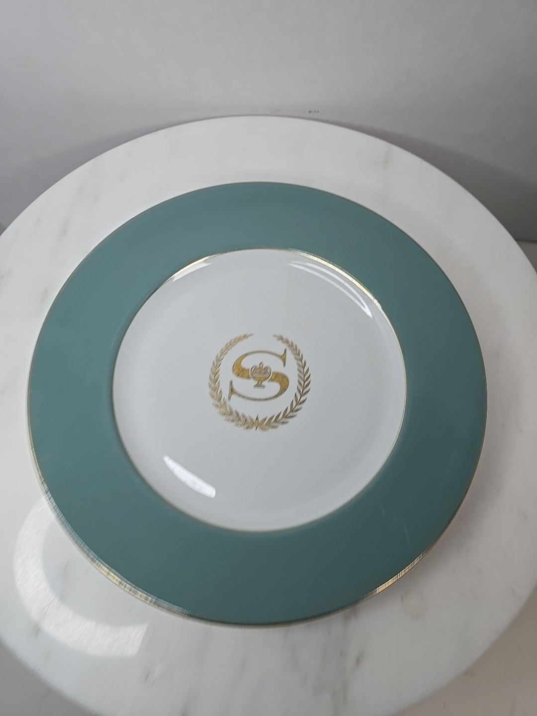 Plate SHERATON HOTEL Dinner Plate JACKSON CHINA CO Teal/ White & Gold LOGO