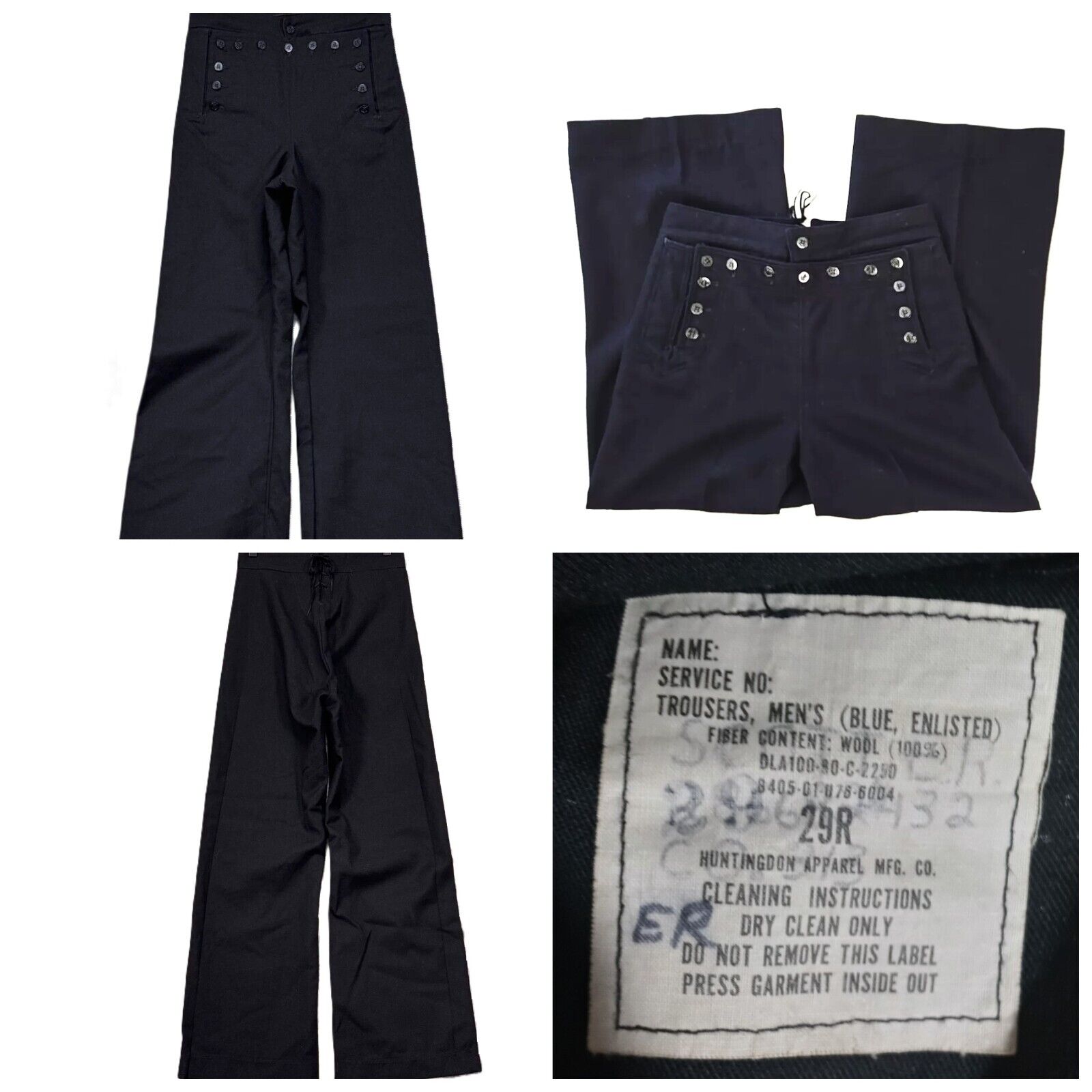 Men's Vtg Navy Huntingdon 29x30 Sailor Trousers Crackerjack Wool USN Naval Deck