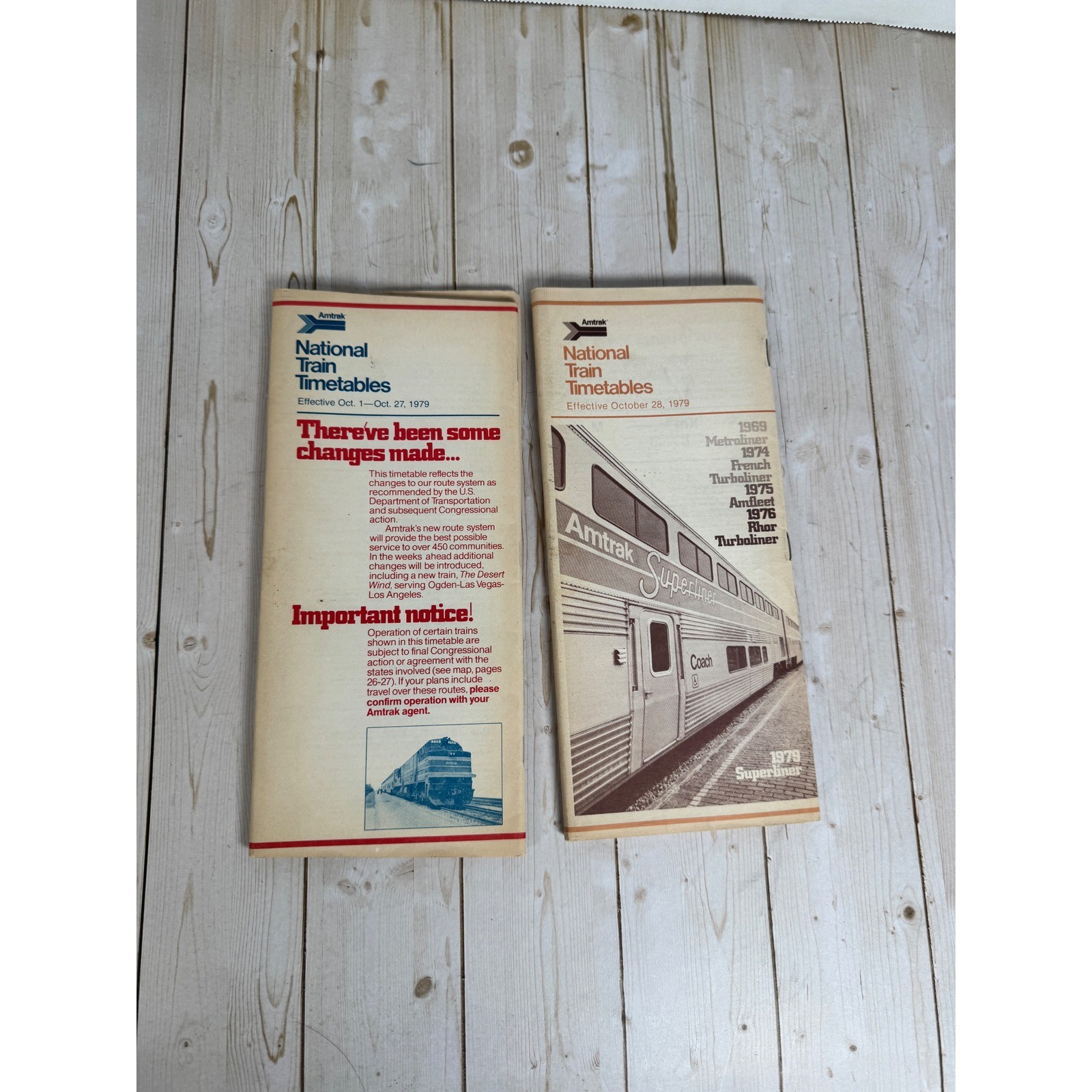 Amtrak National Train Timetables Oct 1979 Lot of 2 Vintage Railroad Schedules