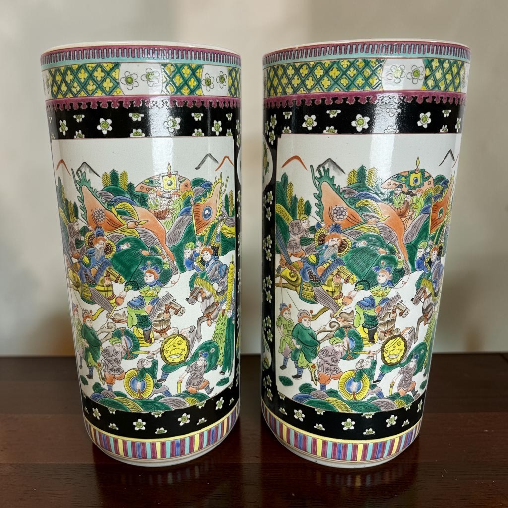 Antique Qing Dynasty Chinese Famille Noire Porcelain Umbrella Stands Vases 18\