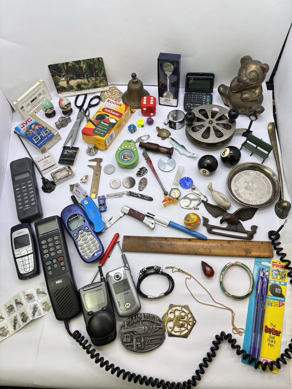 Vintage Junk Drawer Lot, Cool Stuff, Toys, Knives, Tools, Jewelry, Dice & MORE