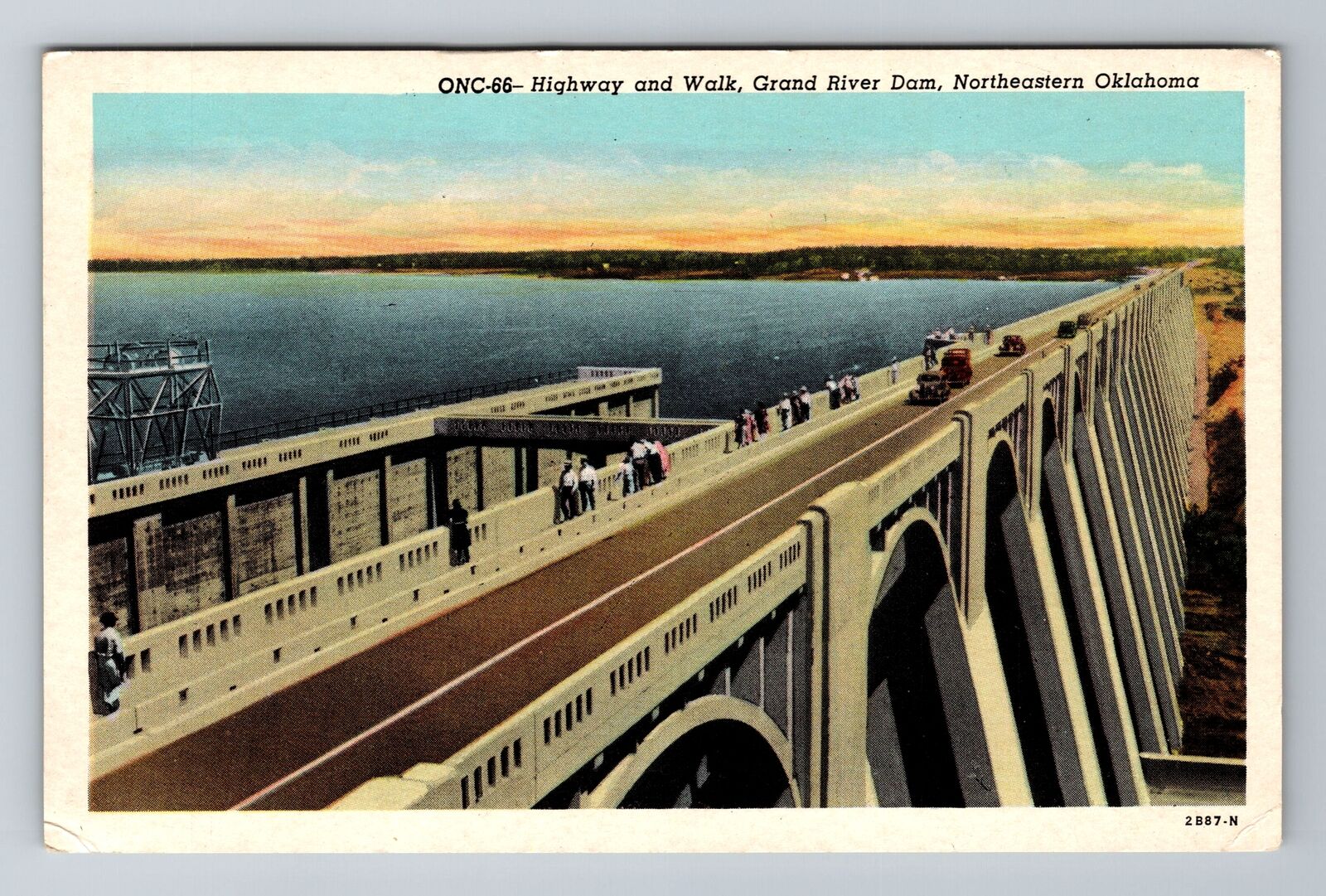 OK-Oklahoma, Highway And Walk, Grand River Dam, Antique, Vintage Postcard