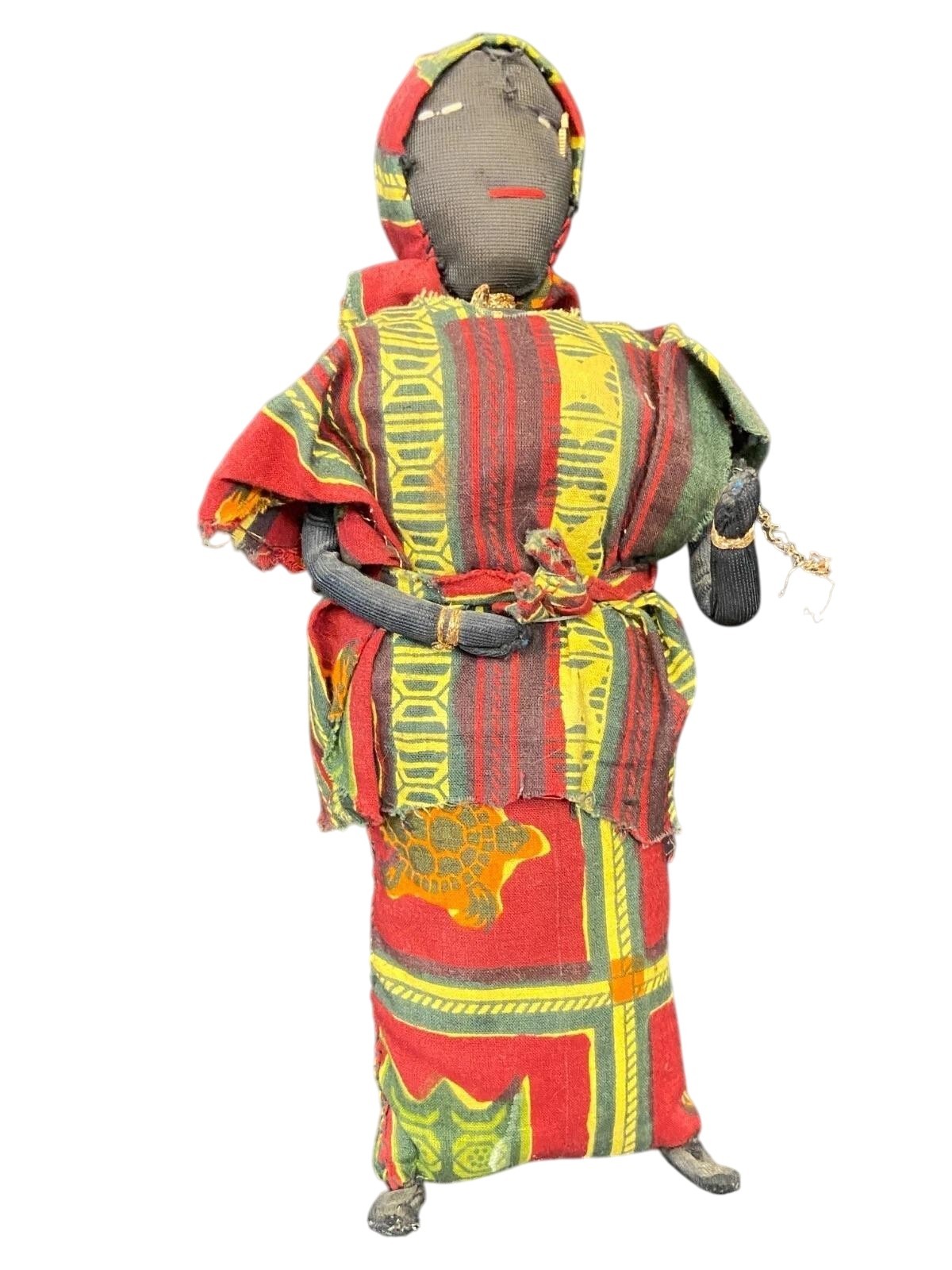 Vintage African Handmade Cloth Doll Folk Art Ethnic Fabric Red Yellow Green 12 I