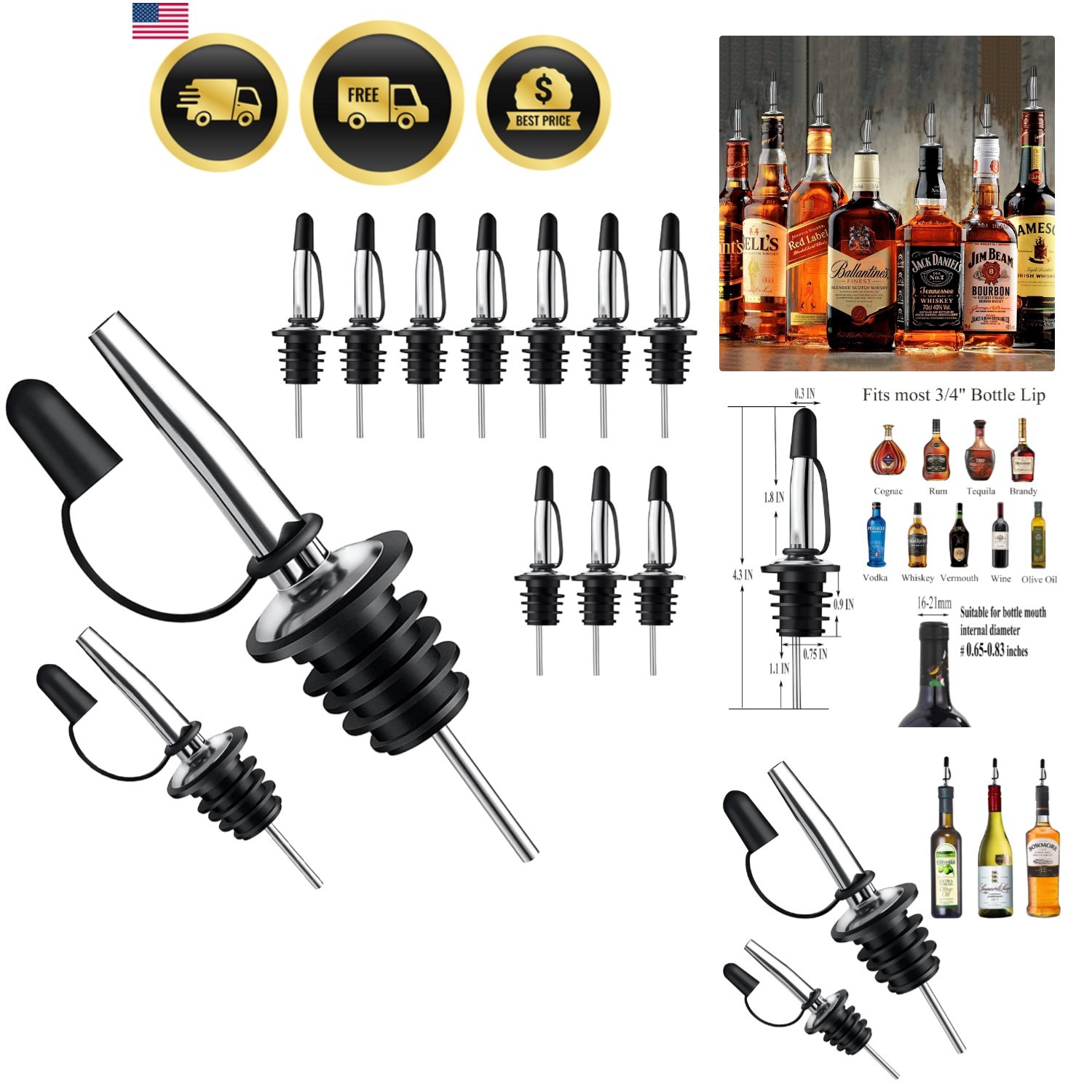 12 Pack Liquor Pour Spout With Dust Caps - Bottle Pourers for Alcohol, Olive ... 12 Pack Liquor Pour Spout With Dust Caps - Bottle Pourers for Alcohol, Olive ...