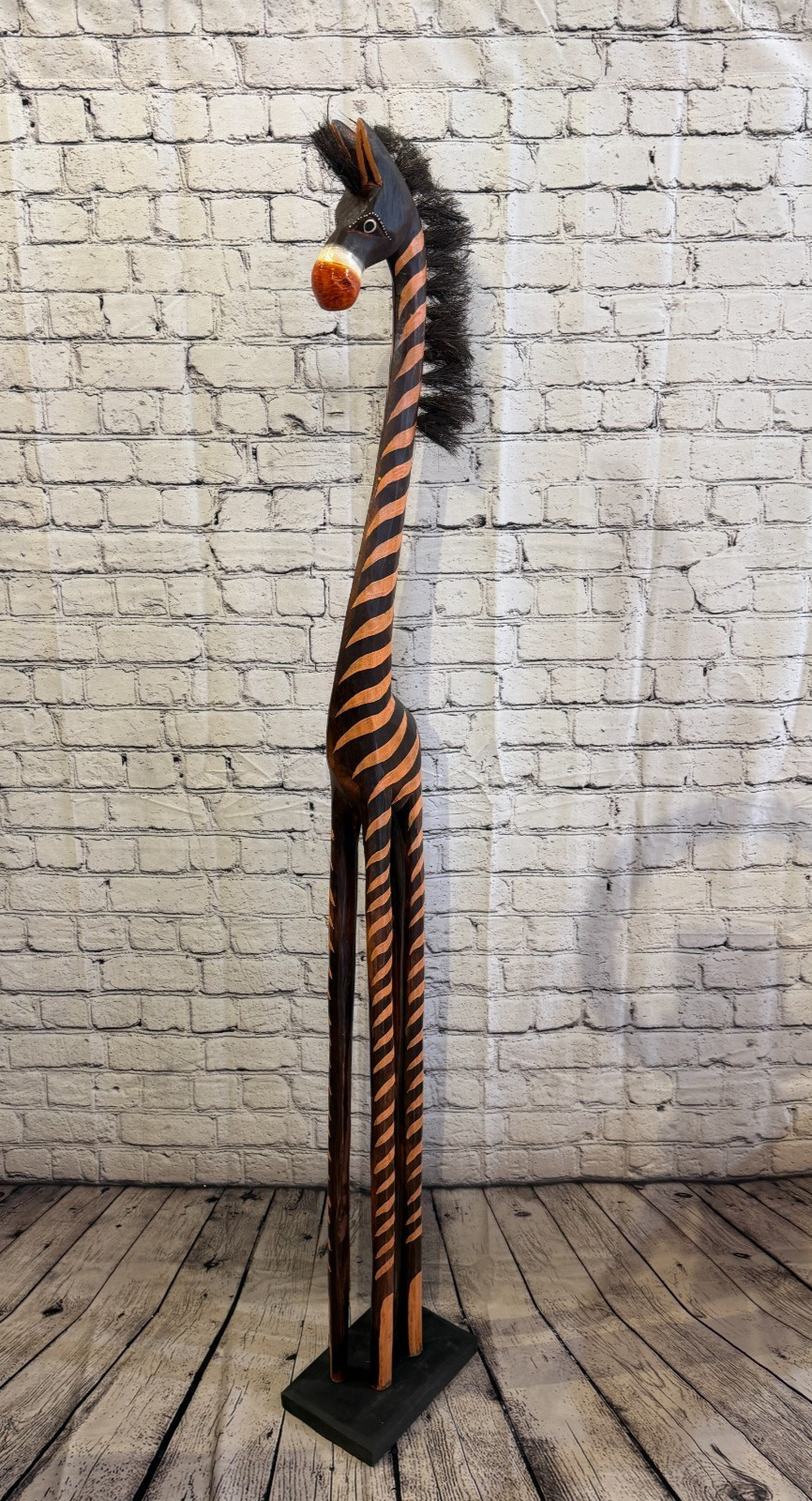 150cm Painted Wooden Horse Standing Single Carved Solid Wood Zebra Handmade