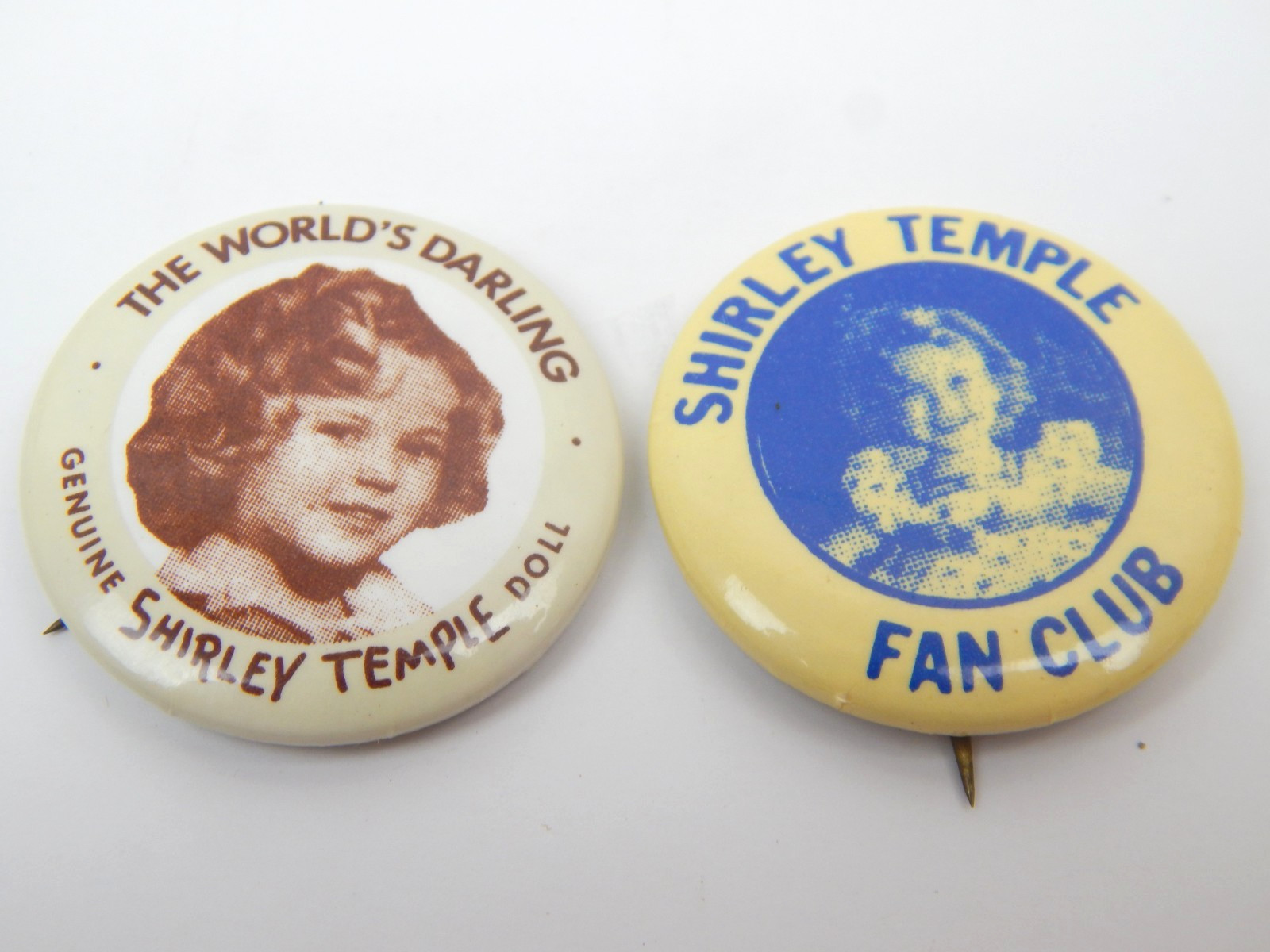 8F Pair VTG Shirley Temple Fan Club & Doll Pinback Buttons