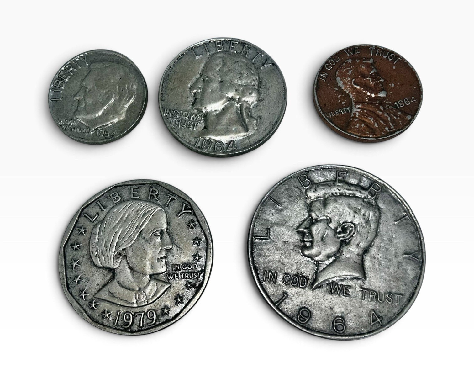 Vintage JFK 7” 1964 50 Cents Metal Oversized Coin Art Wall Plaque Set MCM Sexton