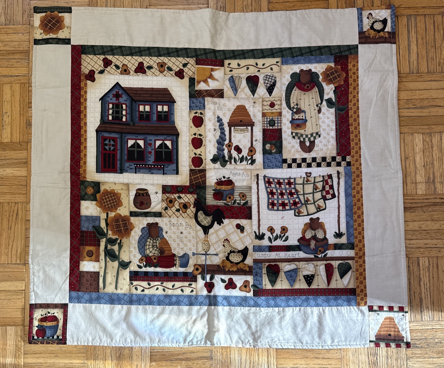 Vintage Leslie Beck Country Bears At Heart Finished Wall Quilt Kenan Guild 37x35