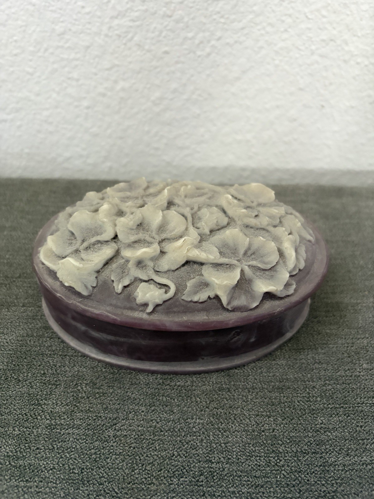 Genuine Purple Incolay Stone Handmade Oval Floral Trinket Box with Floral Lid