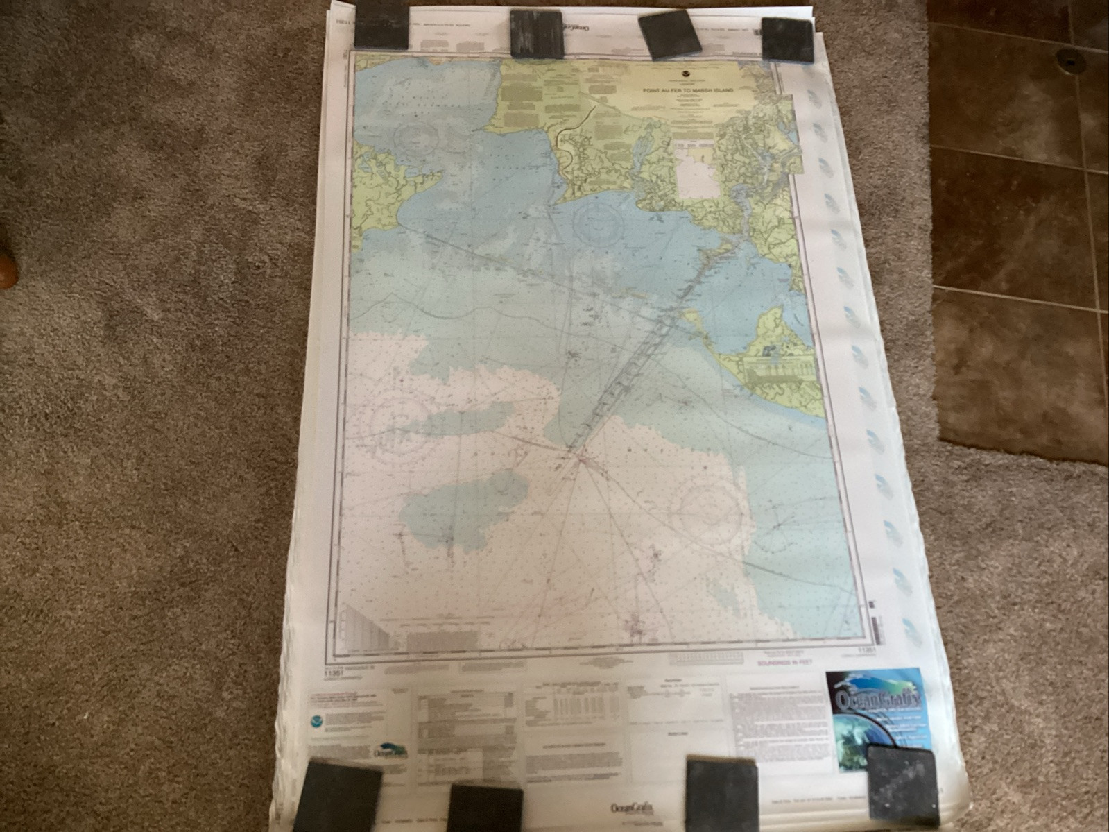 Sea Captain's Charts, 7 Large Prints Maps Louisiana, Mississippi River, 3x5 ft