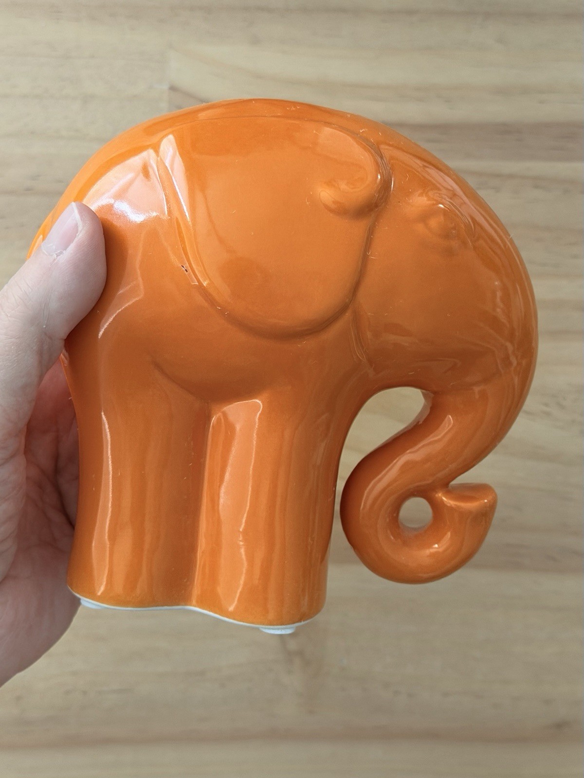 Elephant Piggy Bank Vintage Orange Glazed Ceramic MCM Retro Modern Coin Bank