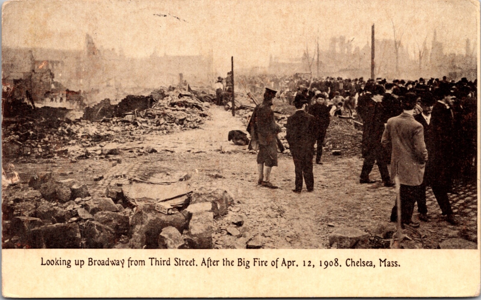 PC Broadway from Third Street After The Big Fire Chelsea Massachusetts 1908