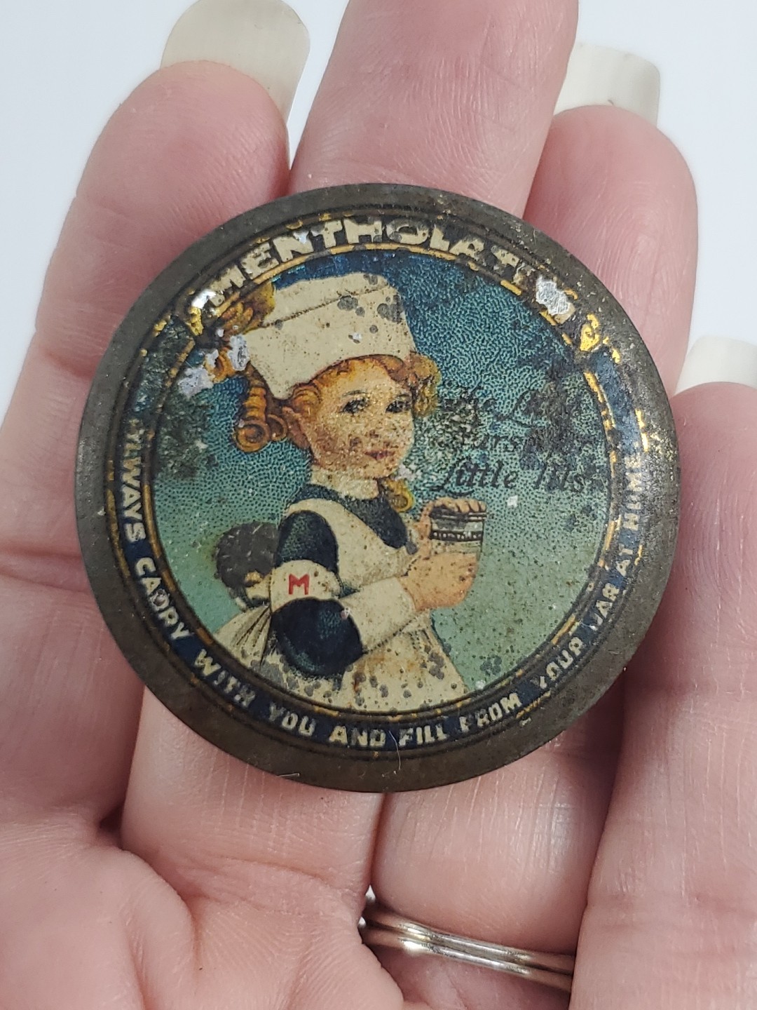 Antique Mentholatum Tin, The Little Nurse 1/4 oz