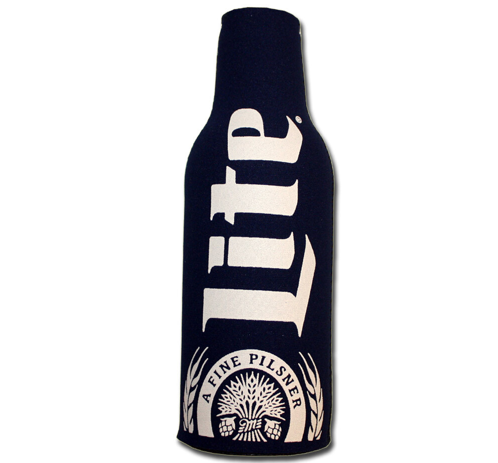 Miller Lite Bottle Suit Hugger Koozie Navy Pilsner  Beer Coozie