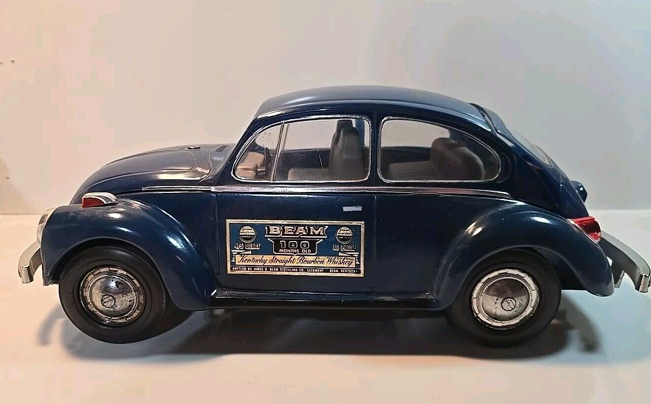 Vintage 1973 Volkswagen Beetle Bug Decanter, Jim Beam Collectible, Blue, Rare 