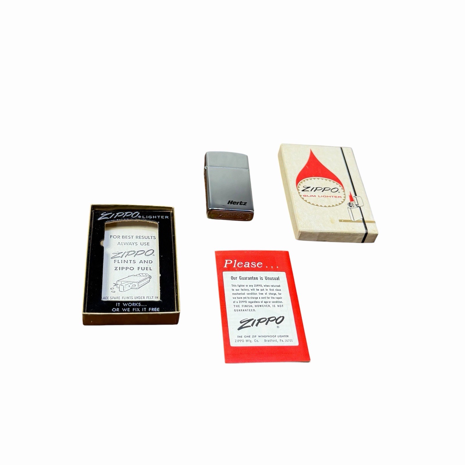 Vintage NOS Zippo Slim Fliptop Lighter Hertz Unused In The Box NEW