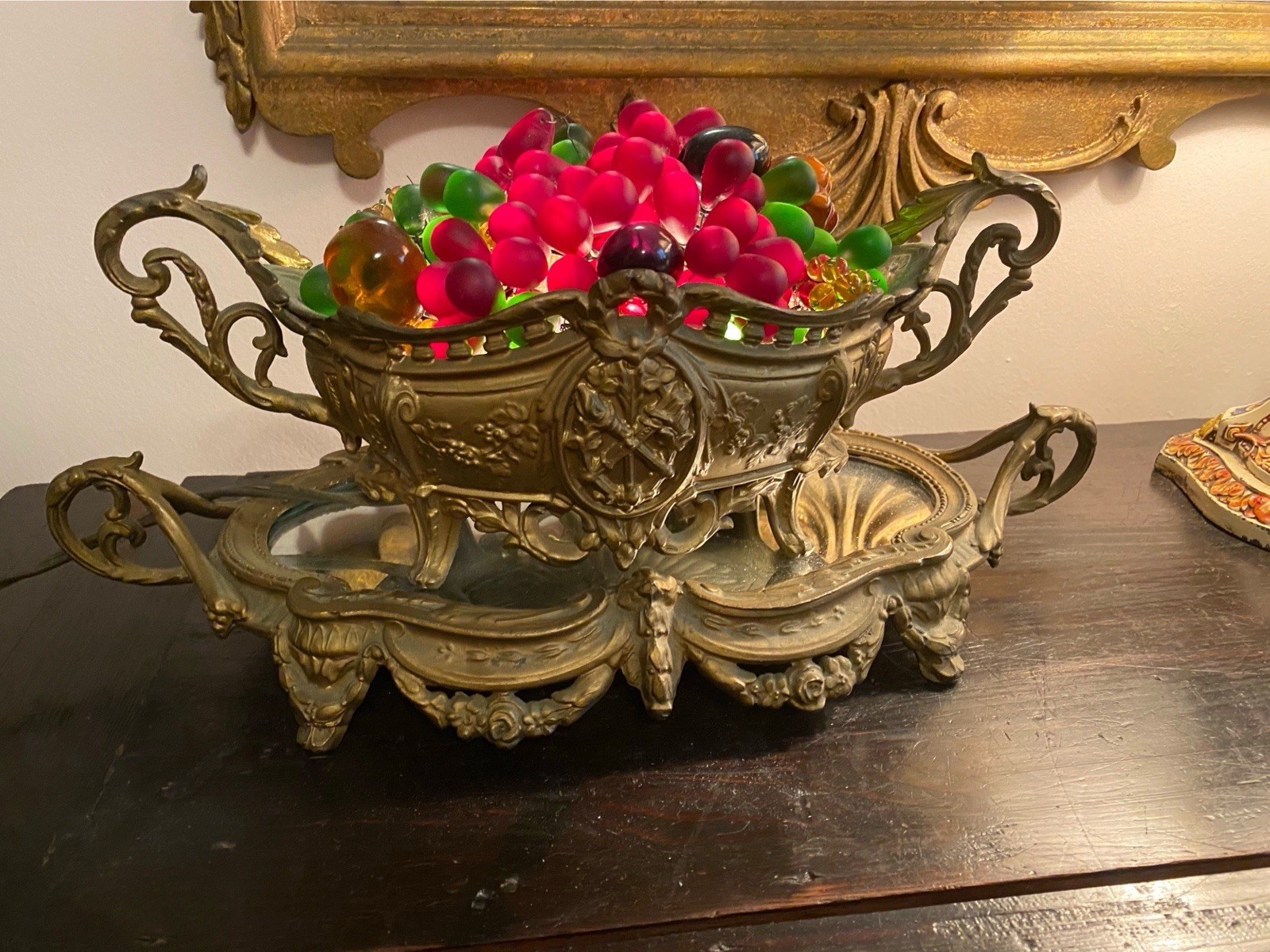 Antique Czech Gilt Bronze Coupe & Plateau Centerpiece Glass Fruit Bowl