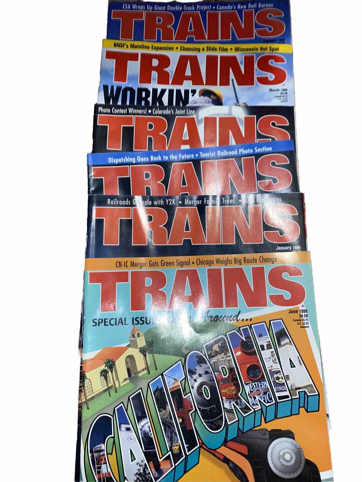 Trains 1999 Magazine 6 Issues Jan Feb March Apr May June Magazines
