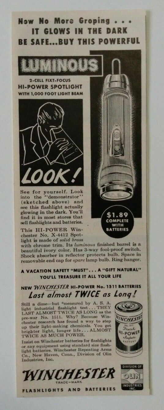 1948 Winchester Flashlights and Batteries Advertisement New Haven, Conn.