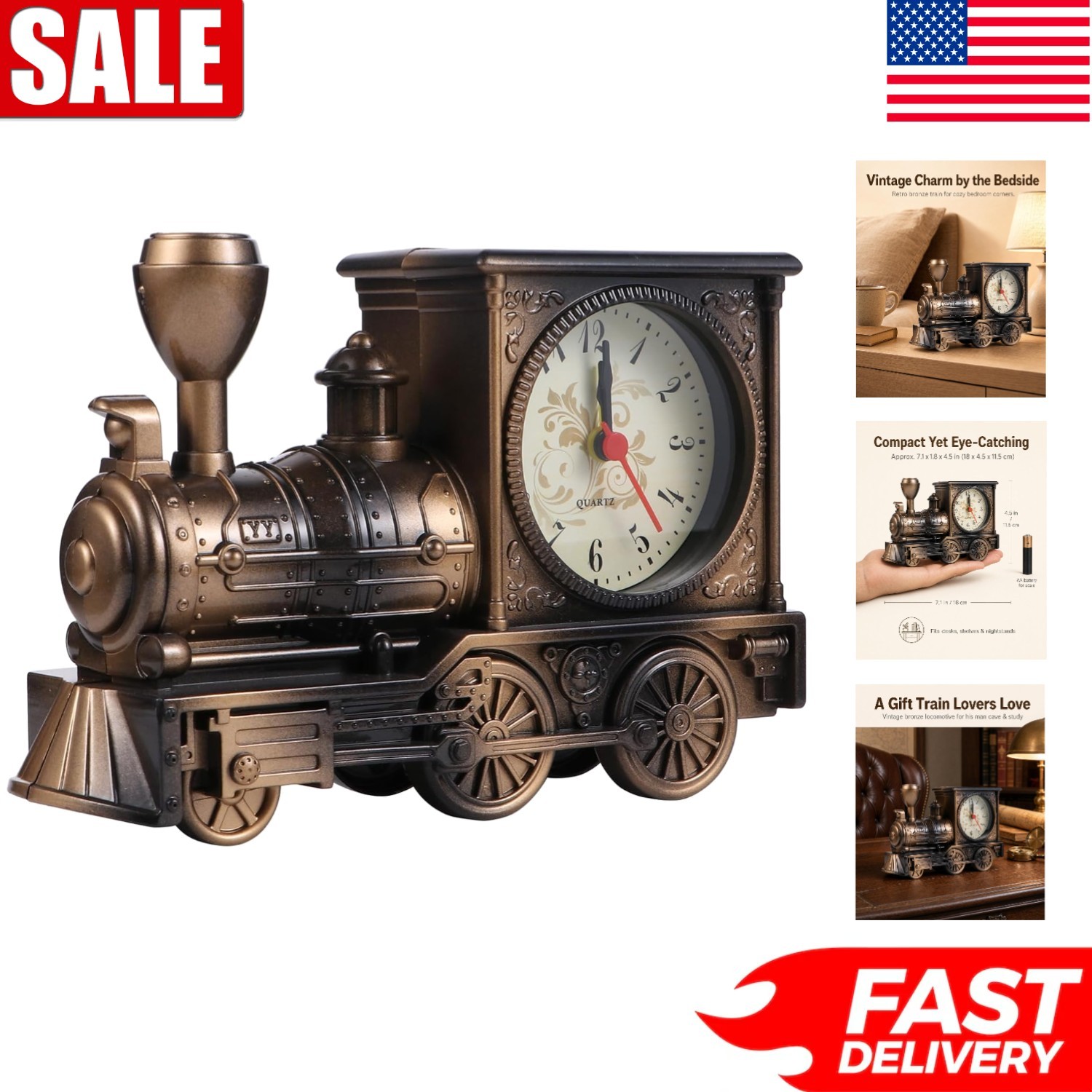 Battery-Powered Vintage Train Alarm Clock - Perfect Gift for Train Lovers