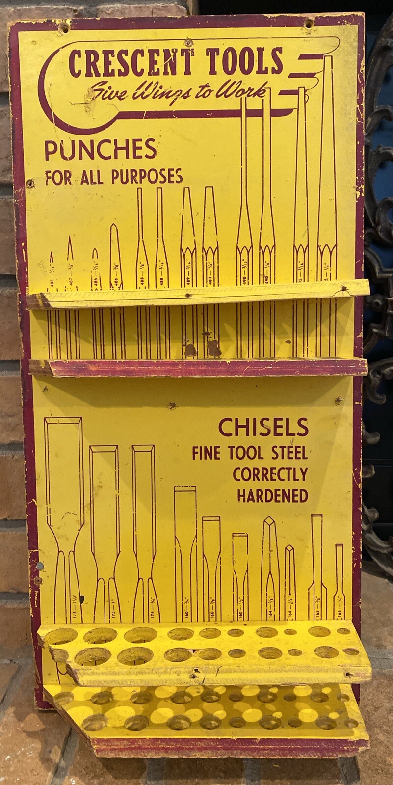 Vintage Crescent Tools Give Wings to Work Advertising Disp. Board Chisel Punches