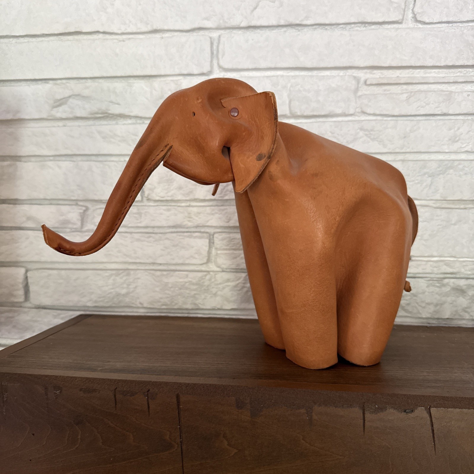 Rare Vintage MCM 1960’s Large Deru Leather Elephant Sculpture Germany Origami