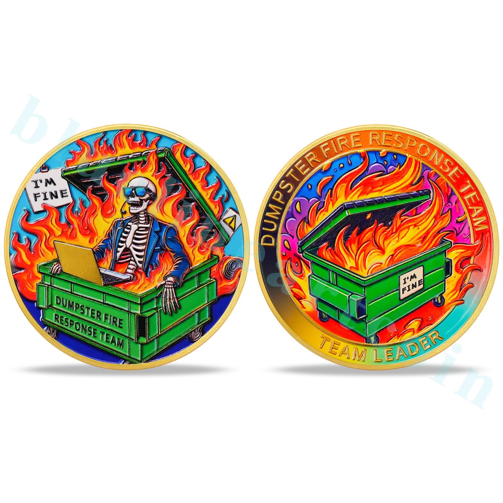 Inspirational Dumpster Fire Skull Challenge Coin - Dumpster Fire Response Team