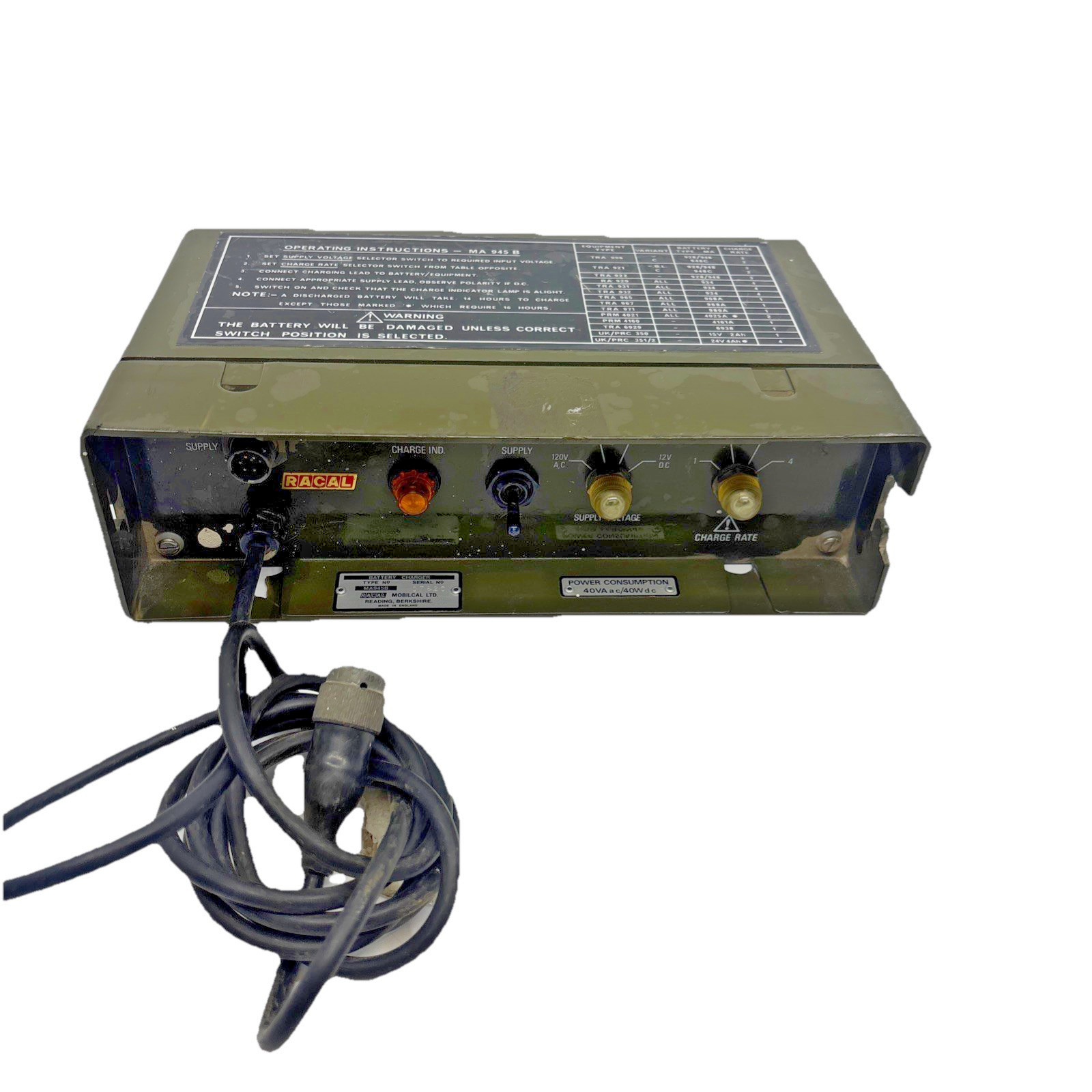 BRITISH ARMY MA 945 MA945B RACAL RADIO  BATTERY CHARGER N9