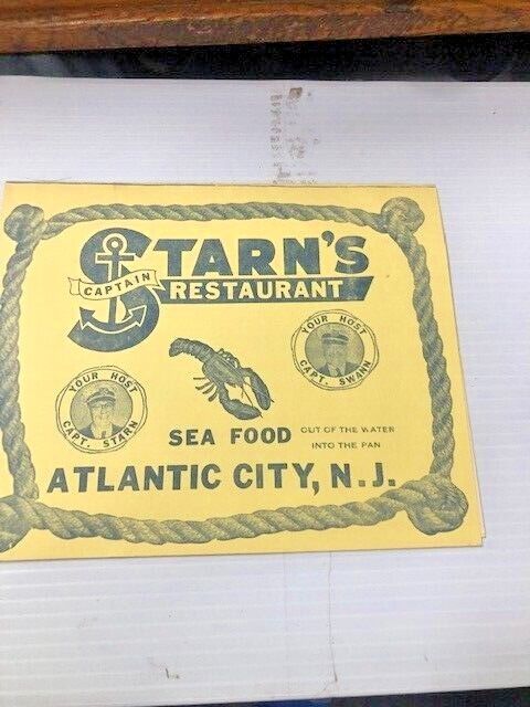 1960 Captain Starn's Restaurant Atlantic City NJ Souvenir Photo Holder w/ Photo