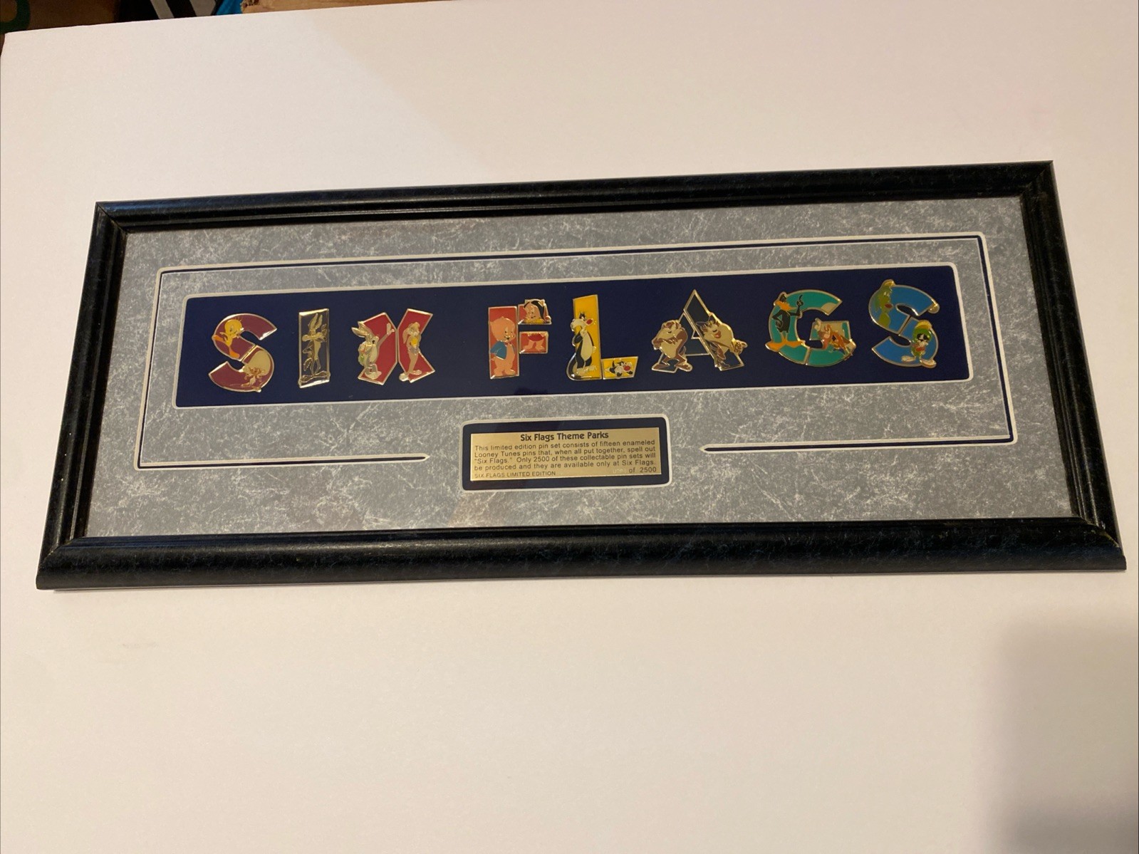 RARE Six Flags Looney Tunes Pin Set - Framed RARE Six Flags Looney Tunes Pin Set - Framed