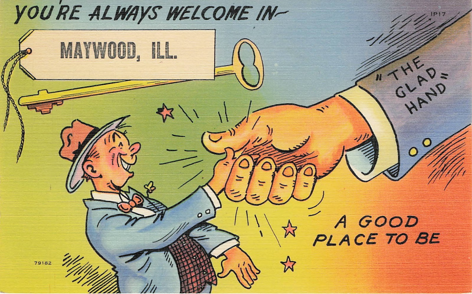Postcard IL: You\'re Always Welcome, Maywood, Illinois Linen 1940\'s