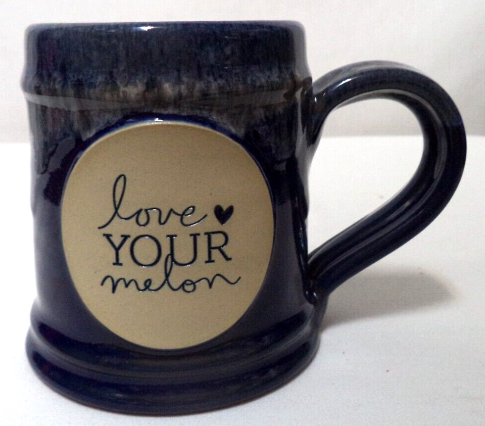 Deneen Pottery Love Your Melon blue drop glaze Mug Cup stoneware USA 2017 NEW