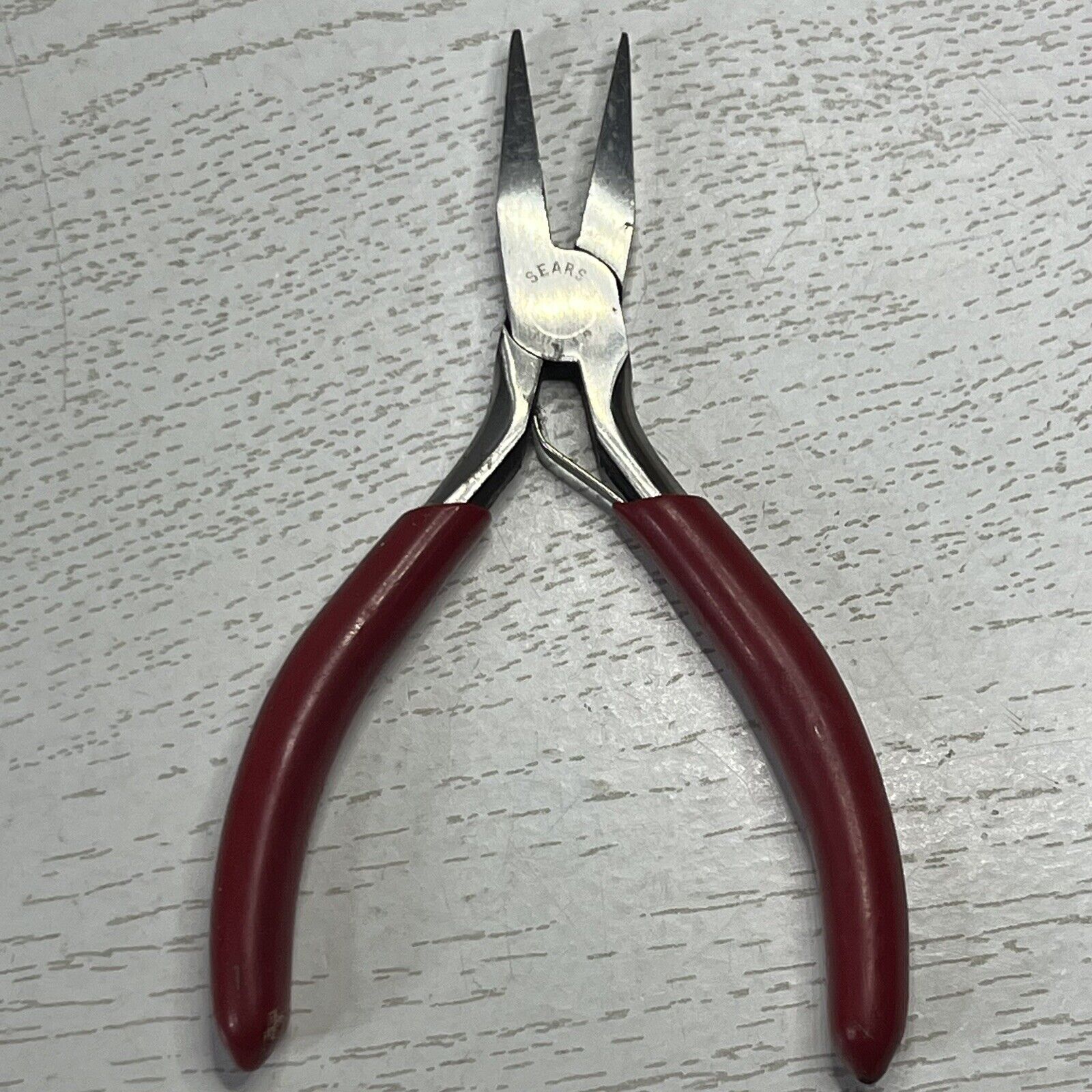 Vintage Sears 30034 4.5” Wide Mouth Spring Loaded Needle Nose Pliers Red Handle