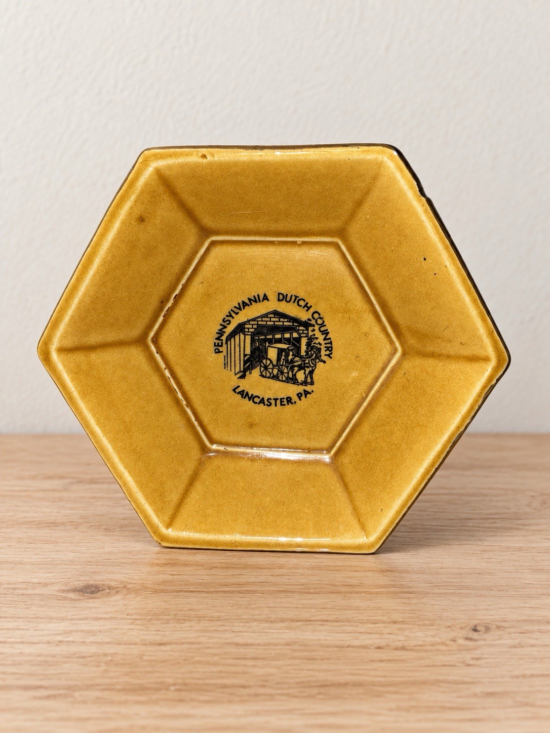 Vintage Pennsylvania Dutch Country Lancaster PA Hexagonal Ceramic Souvenir Dish